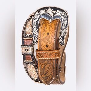 Men’s Camel Genuine Leather Rodeo Concho Western Statement Belt